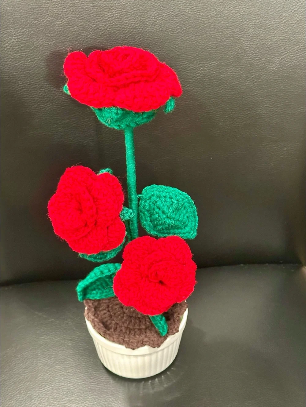 Red Crochet Rose Faux Floral Accent - Home Decor